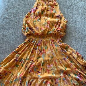 Angie Floral Mini Dress - Mustard and Pink